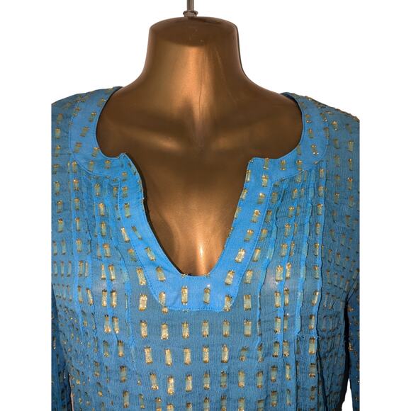 Lilly Pulitzer Sz S Silk COLBY Iris Blue with Metallic Accents Top - Picture 4 of 7